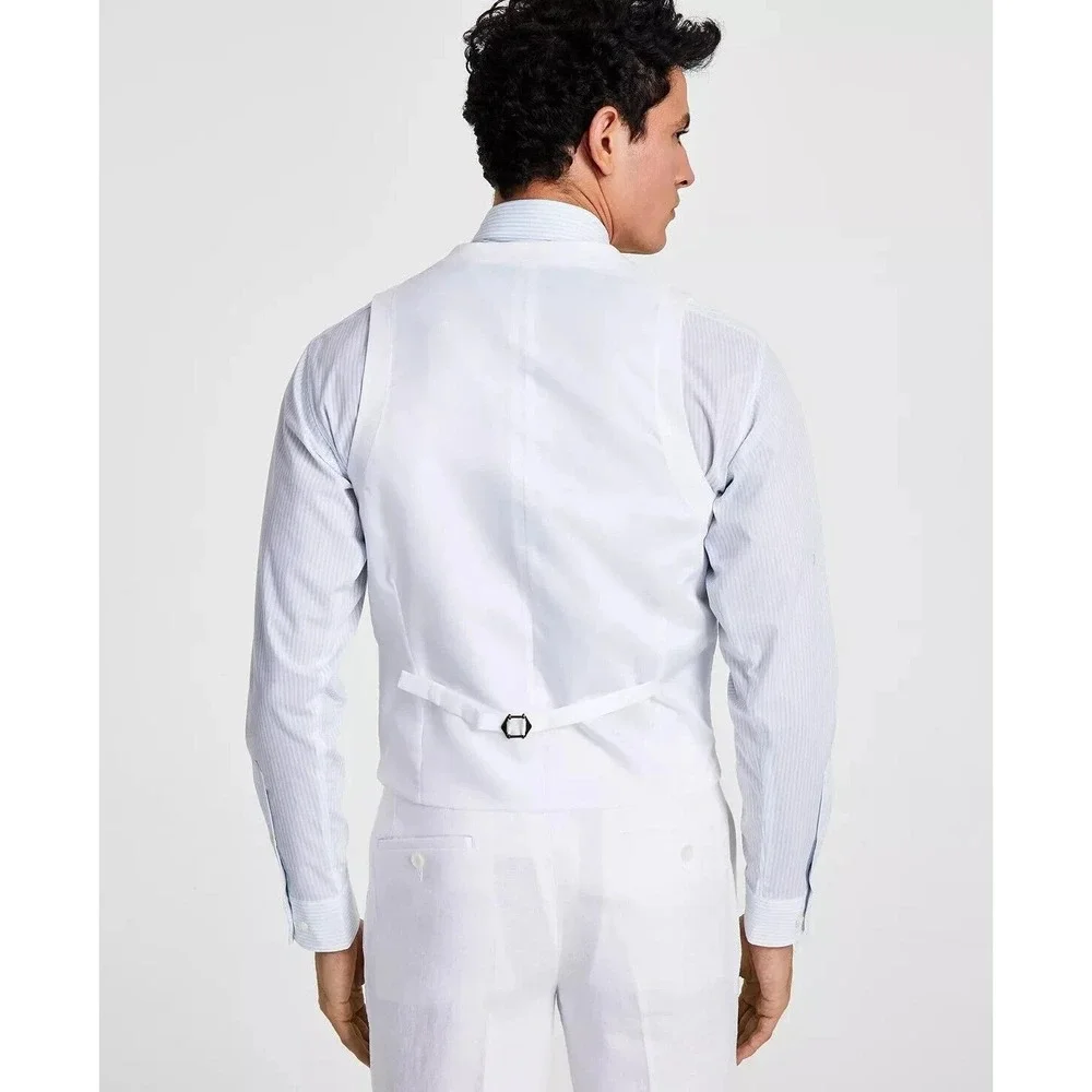 Bar III Mens‎ Slim fit Button-Up Suit Vest Size XL White 100%Linen E091427